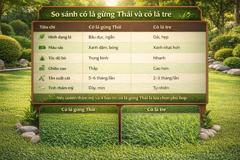 So sánh cỏ lá gừng thái và cỏ lá tre